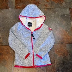 Grey DKNY fleece zip-up hoodie